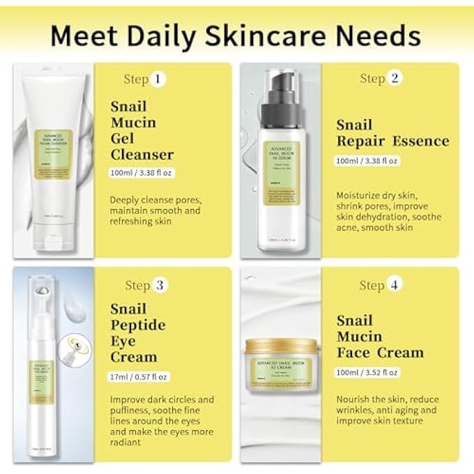 MIZEEYE ADVANCED SKIN CARE SET MUCINA SNAIL FOR TEENS, FACE GIFT, ANTI WRINKLE AND REPAIR CLEANSER, SERUM, EYE CREAM, KIT 4 PEPTIDES, TRAVEL SIZE WOMEN - Image 4